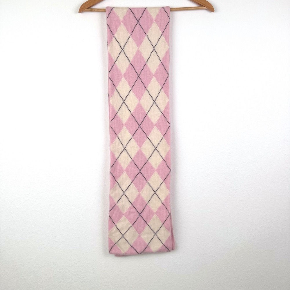 Saks Fifth Avenue Scarf Women OS Pink Excellent Argyle Merino Cashmere Preppy